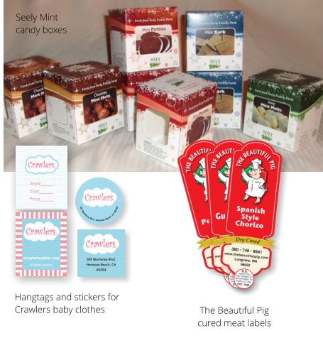 Seely Mint  candy boxes The Beautiful Pig  cured meat labels Hangtags and stickers for Crawlers baby clothes
